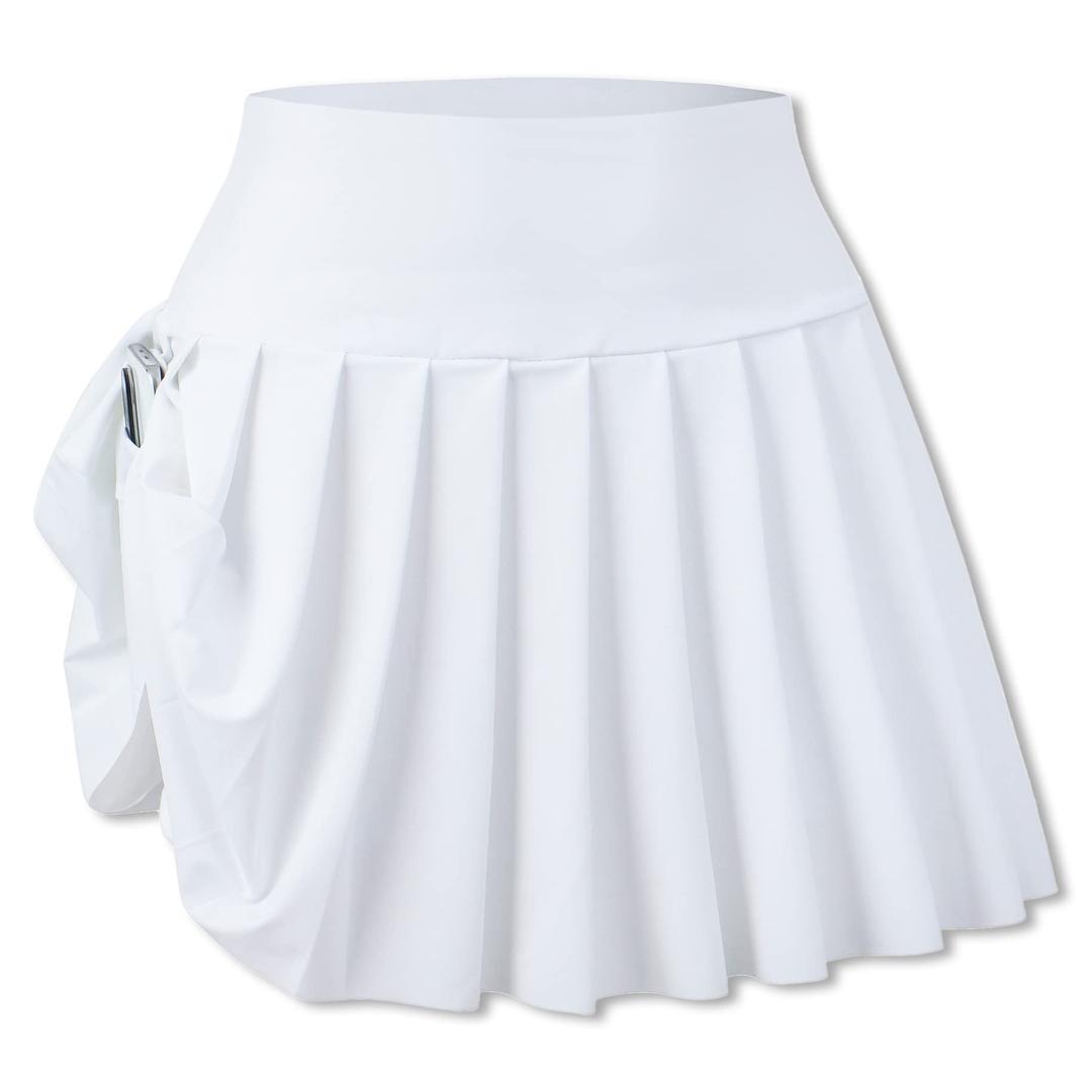 SANGTREE Girl's Pleated Tennis Skorts Skirts, High Waisted Running Golf Athletic Mini Skirt with Shorts Pockets, Quick-Dry White, 11-12 Years = Tag 160 (White)
