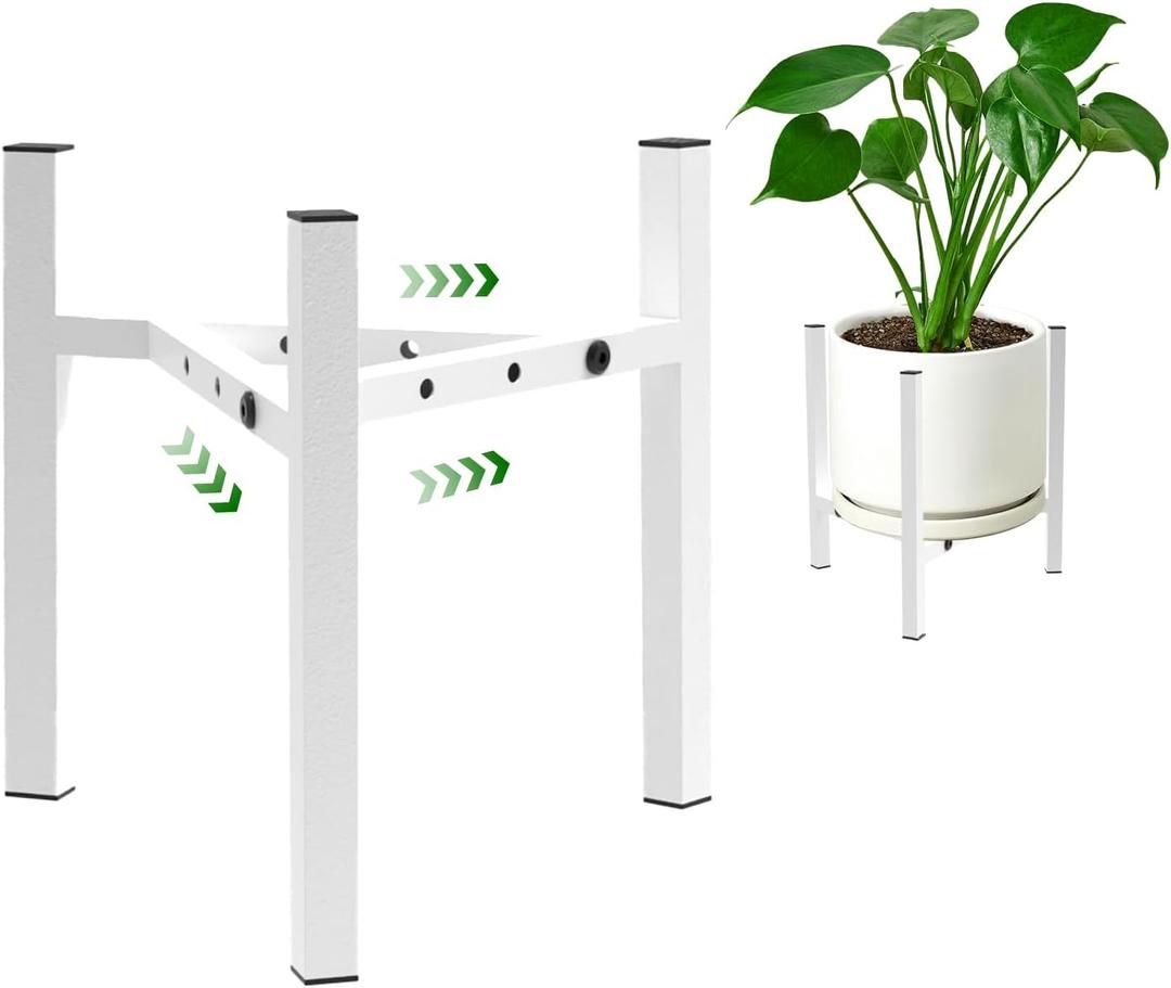 Aripark Plant Stand Indoor Adjustable, Metal Modern Plant Stands, Heavy Duty Stable Plant Pot Small Flower Holder Indoor Outdoor Corner, Fit 8 9 10 11 12 inch Pots, White (Pot & Plant Not Included)