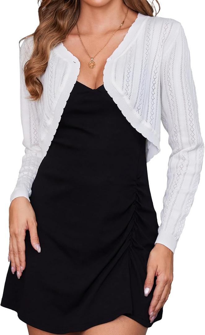 Totatuit Women's Long Sleeve Cropped Cardigan Open Front Bolero Shrugs for Dresses Fall Knit Crochet Cardigan, Size XL (White)