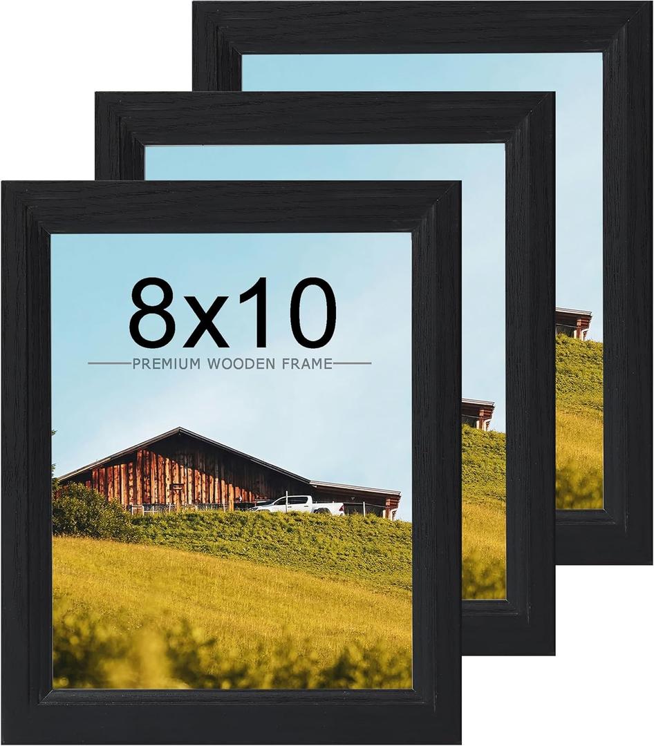 KTKDE 8x10 Picture Frame Set of 3, Wooden frames black, Vertical & Horizontal Wall Hanging for Wall or Tapletop Display,Studio Gallery Photo Frame for Photos, Posters & Art Prints