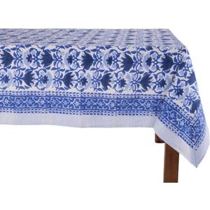 ATOSII Positano Blue 100% Cotton Rectangle Fall Tablecloth, Handblock Floral Linen Table Cloth for Dining Table I Parties Christmas Thanksgiving Grand Millennial Home Decor 72 X 108 Inches I 8 Seater