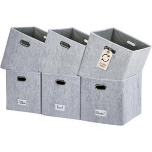 DECOMOMO Felt Storage Bins, 13 inch Cube Storage Bins with Labels for Organization (Cube 13" / 6pcs, Light Grey)