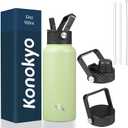 32 oz Insulated Water Bottle Stainless Steel Sport Bottles with 3 Lids,Macaron Green