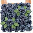 TINGE TIME Artificial Flowers, 25pcs Real Looking Dusty Blue Rose Fake Roses w/Stem for DIY Wedding Bouquets Centerpieces Arrangements Party Baby Shower Home Decorations