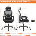 Sweetcrispy Office Computer Desk Chair, Ergonomic High-Back Mesh Rolling Work Swivel Chairs with Wheels, Comfortable Lumbar Support, Comfy Arms for Home, Bedroom, Study, Student, Black, With Footrest