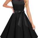Bbonlinedress Women's 1950s Vintage Rockabilly Swing Dress Lace Cocktail Prom Party Wedding Guest Dress (Black, M)