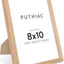 puthiac 8x10 Solid Oak Wood Picture Frame, Fits 6x8 with Mat or 8x10 Without Mat, Wall or Tabletop Display with Stand, Vertical or Horizontal, Plexi Front, 1 Pack, Natural Oak