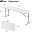 Byliable Folding Table 6FT Narrow Portable Foldable Plastic Heavy Duty Long Table, Fold-in-Half with Carrying Handle for Indoor Outdoor Meeting, Buffet, Party, Wedding, Home Work, 6 Foot, White
