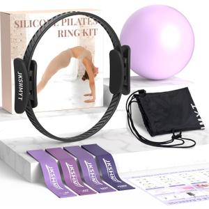 Pilates Ring Kit for Women, Pilates Equipment  14.5" Home Magic Circle Workout with Pilates Ball, Resistance Bands, Better me Pilates Essentials Starter Set for Beginners Toning Shape Full Body (10pcs-black)