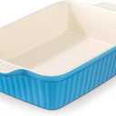 MALACASA 4.4 QT Baking Dish, 9x13 Large Casserole Dish for Oven, Ceramic Baking Pan, Rectangular Lasagna Pan Deep with Handles for Baking, Durable Microwave Oven Safe, Blue, Series BAKE-BAKE