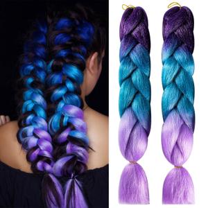 MAQIHAN 2 Pack Jumbo Braiding Hair - 24Inch purple-lake blue-light purple Braiding Hair Synthetic Hair Extensions Rainbow High Temperature Synthetic Wedding Makeup Styling