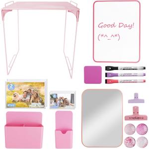 19 PCS Locker Accessories with Locker Shelf, Pink Locker Decorations for Girls, Back to School Essentials Magnetic Locker Organizer, Mirror, Whiteboard, Pen Holders, Magnetic Picture Frame and Magnets, 11.02 x 12.99 x 2.36 inches