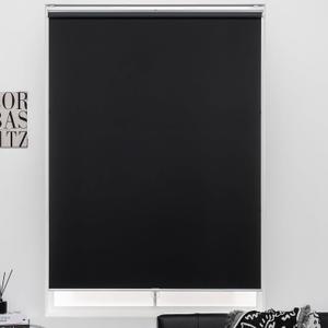 Cordless Roller Shades 100% Blackout Blinds for Windows and Doors, Pull Down Room Darkening Window Shades, Easy to Install for Home and Office, Black, Fixed 75 Inches High, 28 Inches Width