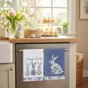 2 x Frienda 2 Pcs Blue Easter Kitchen Towels Blue Floral Easter Hand Towels Bunny Dish Towel 17 x 26 Inch Rabbits Bow Decor Kitchen Towel Spring Farmhouse Holiday Room Decoration