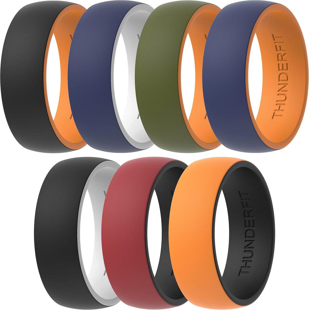 ThunderFit Silicone Wedding Rings for Men, 2 Layers Round Rubber Engagement Bands 8.7mm Wide 2mm Thick - 1/ 4/ 7/ 10 Variety Multipack (9.5-10 (19.8mm))