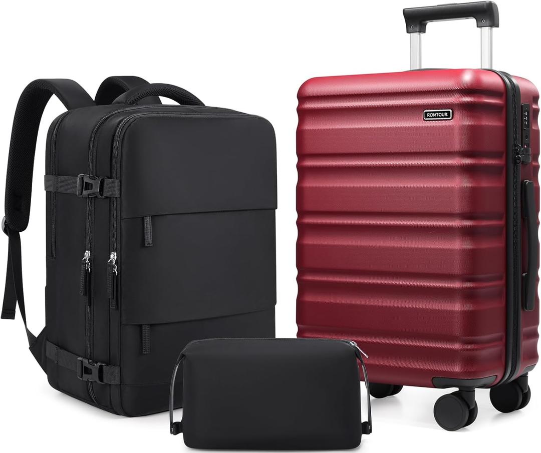 Romtour 3 Piece Luggage Set 20 Inch Carry On Suitcase with Spinner Wheels, PC Hard Shell TSA Lock, Expandable & Fully Lined Interior, Airline Approved