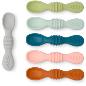 Simka Rose Silicone Baby Spoons Self Feeding (6 Pack)- First Stage Infant Spoons for Babies & Toddlers- Baby Led Weaning Shallow Spoons- Easy on Gums- 6 Months+ -Dishwasher Microwave Safe (Multicolor)