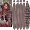 Ash Brown Boho Braiding Hair Curly Braiding Hair for Boho Braids Pre stretched Knotless Hair for Bohemian Braids (26 Inch-Packs of 4+1)