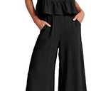 ANRABESS Women Summer 2 Piece Outfits Sleeveless Tank Crop Top Wide Leg Pants Linen Jumpsuits Lounge Matching Beach Sets, 
Black Small