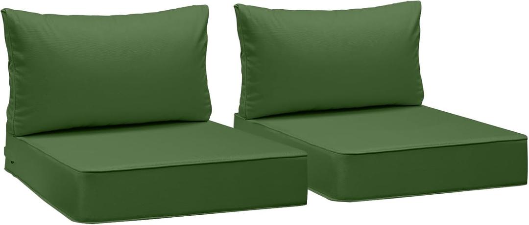 AAAAAcessories Outdoor Deep Seat Cushions, Waterproof, Fade-Resistant Patio Furniture Replacement Cushions, 25.5" x 25.5" x 5" + 25.5" x 13.5", Set of 2, Dark Moss Green