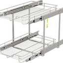 EZKAZA Pull Out Cabinet Organizer 20.5" W x 21" D, 2-Tier Kitchen Cabinet Pullout Shelf and Drawer Organizer Slide Out Pantry Storage Basket, 19.2" W x 21" D x 2.4" H for Bottom Basket Size