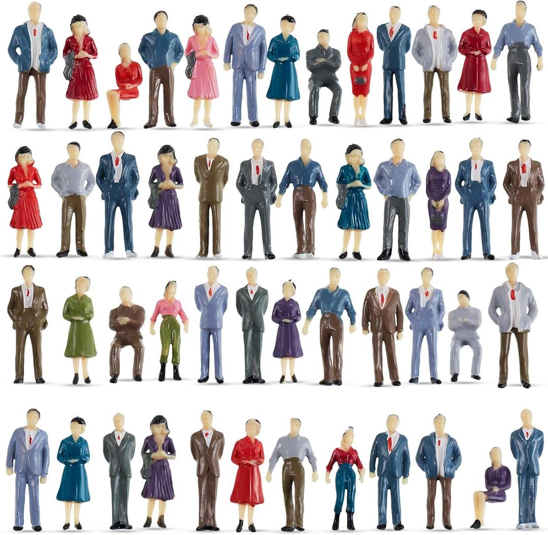 Juexica 100 Pcs Mini People Figurines 1: 50 Scale Model Trains Architectural People Figures Tiny Plastic Miniature Figurines Sitting Standing Model for Miniature Scenes