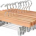 Nature Smile Solid Lotus Wood Deluxe Wooden Pants Hangers Bottom Hanger Jeans Hanger Skirt Hanger with 2-Adjustable Clips Anti-Rust Hook Pack of 7 (Natural)