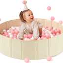 Hikiddy Baby Ball Pit Foldable, 31.5 Inch Ball Pits for Toddlers Round, Kiddie Baby Playpen Ball Pool, Idea Gift for Babies-Balls NOT Included(Light Beige)
