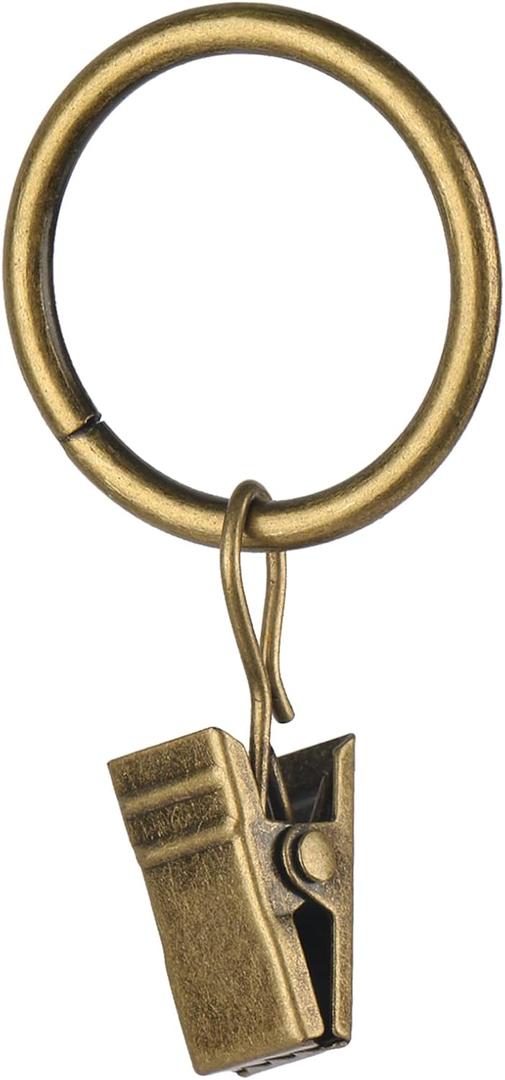 30 PCS Antique Brass Clips Curtain Hooks for Curtain Rod, This Small Drapery Curtain Ring with Clips Hook Fit Up to 0.4~0.75 -inch Drapery Panel (1-Inch Inner Diameter)