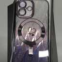 Bonoma Compatible with iPhone 16 Case Support for MagSafe, Plating Heart Glitter Magnetic Checkered Case TPU Camera Protection Back Cover for Girls Women -Purple