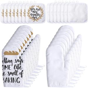 Patelai 30 Pieces Blank Sublimation Oven Mitts Set Include Blank Sublimation Heat Resistance Oven Gloves and Pot Holders for DIY Kitchen Dining Room Accessories