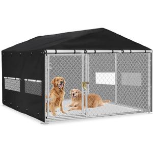 Outdoor Dog Kennel Cover,10'Dx10'Wx7'H Full Coverage Windproof Anti-UV Dog Cages Covers,with Transparent PVC Window & Breathable Mesh,600D Heavy Duty Waterproof Kennel Cover,Covers Only, Black