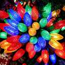 C9 Christmas Lights Outdoor Multicolor, 100FT 50 LED String Lights Waterproof, Extendable C9 Xmas Lights Green Wire, Indoor Outdoor Christmas String Light for House Roof Patio Tree Wedding Party Decor