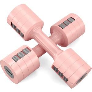 EAST MOUNT Adjustable Dumbbells 5 lb Dumbbells Set of 2 / Pair 10 lb Total Free Weights 6 in 1 Women Hand Weights for Home,Office,Gym Exercise Training 2lb 3lb 4lb 5lb Fast Adjust (Pink)