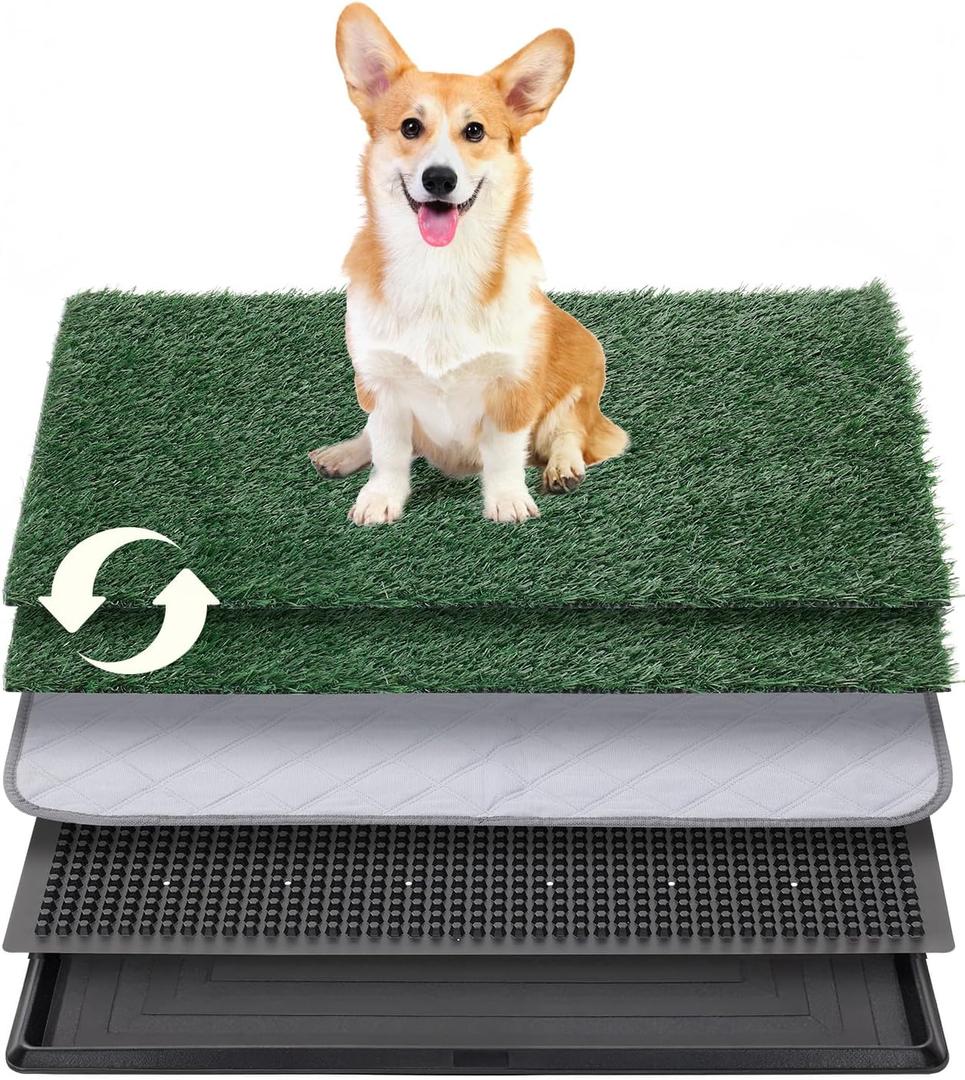 Dog Grass Pad with Tray, 25"x20" Grass Pad for Dogs Potty with 2pcs Artificial Grass, Indoor Dog Litter Box for Balcony Apartment, Realistic, Washable, Less Odor (Medium)