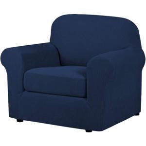H.VERSAILTEX High Stretch 2-Piece Armchair Cover/Sofa Chair Covers/Slipcover Furniture Protector for Chairs, Made of Rich Textured Spandex Small Checks Knitted Jacquard Fabric (Chair, Navy)