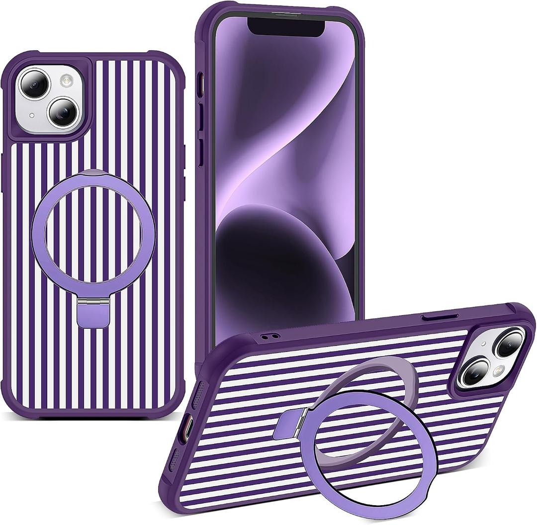 Compatible with Striped iPhone 13/14 Case with Stand,6.1" Purple