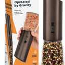 Rechargeable Electric Salt or Pepper Grinder, Automatic Gravity Mill with Adjustable Coarseness, Brushed Stainless Steel, Ceramic Blades and Refillable Glass (Bronze grinder - 1 unit)