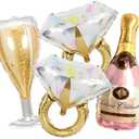 PartyForever 2 Gold Glitter Ring Bachelorette Party Balloons with 40inch Bottle Balloon and Glass Balloon Hen Party Decorations Balloons for Bridal Shower