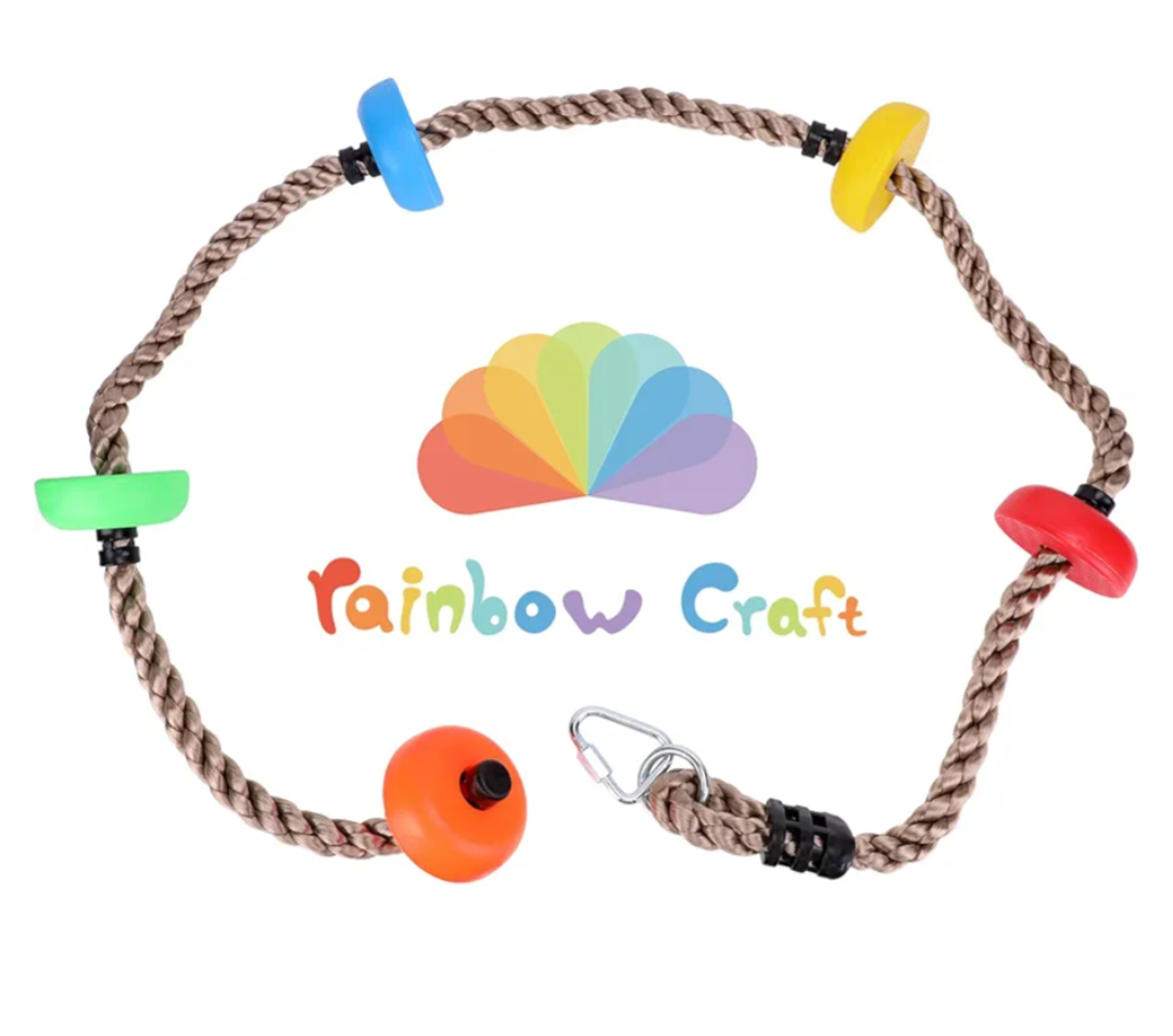 Rainbow Craft Colorful Climbing Rope  6.5ft with 5 Knotted Foot  Kids Ninja Rope for Ninja Warrior Slackline Obstacle Course Accessories Kids Swing Set Backyard Play