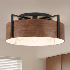 20'' Farmhouse Semi Flush Mount Ceiling Light, 4-Light Rustic Hallway Entryway Light Fixtures, Metal Wood Grain Finish Close to Ceiling Lights for Kitchen Dining Room Bedroom Living Room Foyer (Brown)