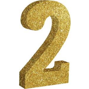 TONIFUL 7.8 Inch Gold Glitter Number 2 Wooden Table Centerpieces Birthday Party Decorations,Shining Golden Digit 2 for Birthday Decorations,New Year,Graduation Decoration,Anniversary,Prop (1 Pack)