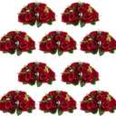 NUPTIO Flower Wedding Centrepieces for Tables - 10 Pcs 9.5in Diameter Crimson Artificial Flowers Rose Ball for Centerpieces Table - Fake Rose Arrangements for Weddings Birthday Party Decor