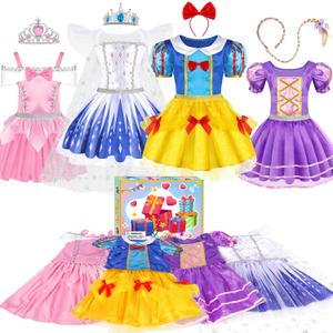 EULRGAUS Princess Dress Up, Toddler Dress Up Clothes, Cosplay Princess Costume Gift Set with Princess Dresses and Princess Toys, Pretend Play Girl Toys Age 3-6, Halloween Christmas Birthday Gift