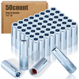 Blulu 50 Pcs 1/2"-13 Drop in Anchor Zinc Plated Inner Female Thread Expansion Anchor Drop in Anchors Expansion Screws Internal Forced Bolts for Solid Concrete