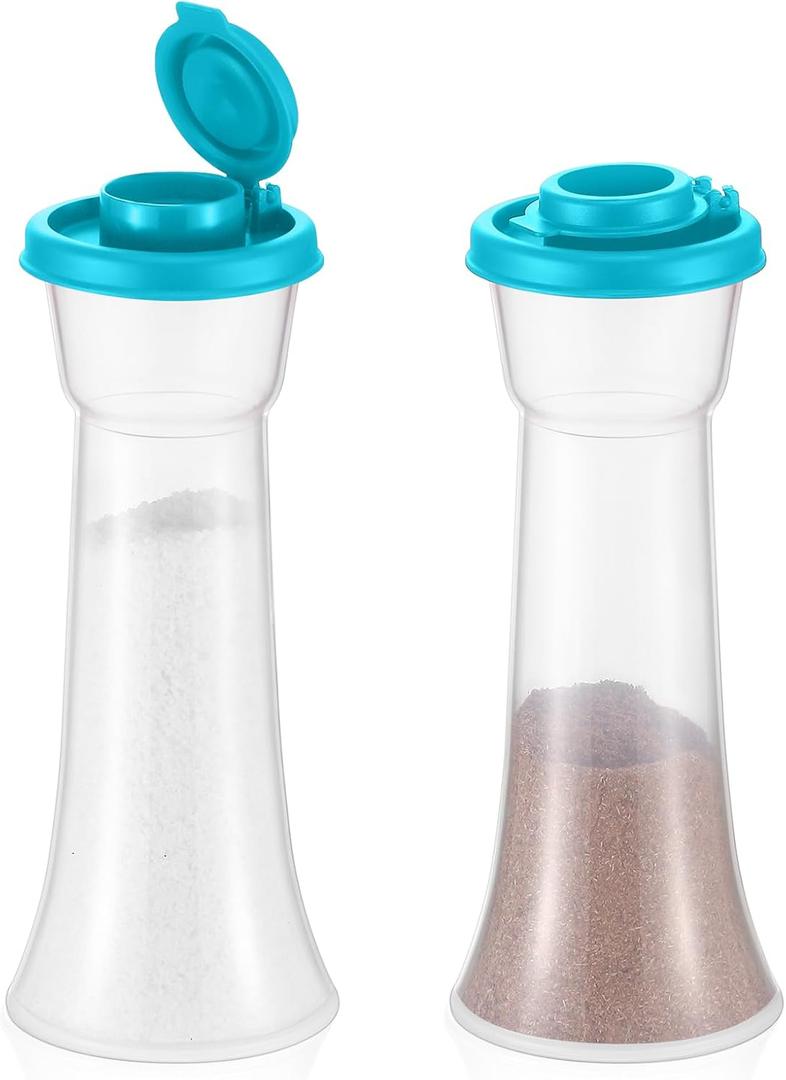 Baderke 2 Set Plastic Salt and Pepper Shakers Hourglass Salt and Pepper Shakers with Lids Large Covered for Camping Outdoor Lunch Home Kitchen Restaurant (Ocean Blue)