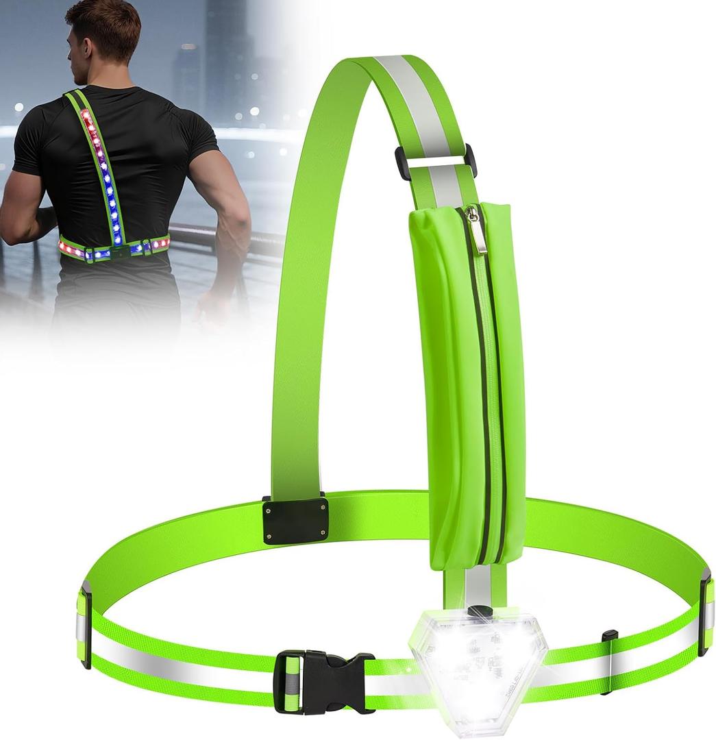 Zacro LED Reflective Vest with Chest Light 500LM, 5 RGB Colors High Visibility Rechargeable Light Up Running Vest IPX4 Night Safety Running Gear for Dog Walking, Cycling, Adjustable for Men Women Kids