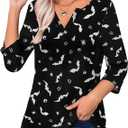 LIENRIDY Women's Plus Size 3/4 Sleeve Tops V Neck Henley Shirt Floral Tunic Tops, 3X