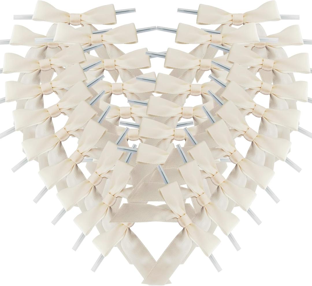 50pcs 2-1/2" Mini Satin Ribbon Bows with Twist Ties for Crafts Gift Wrapping Packing Christmas Decoration (2.5"-Ivory)