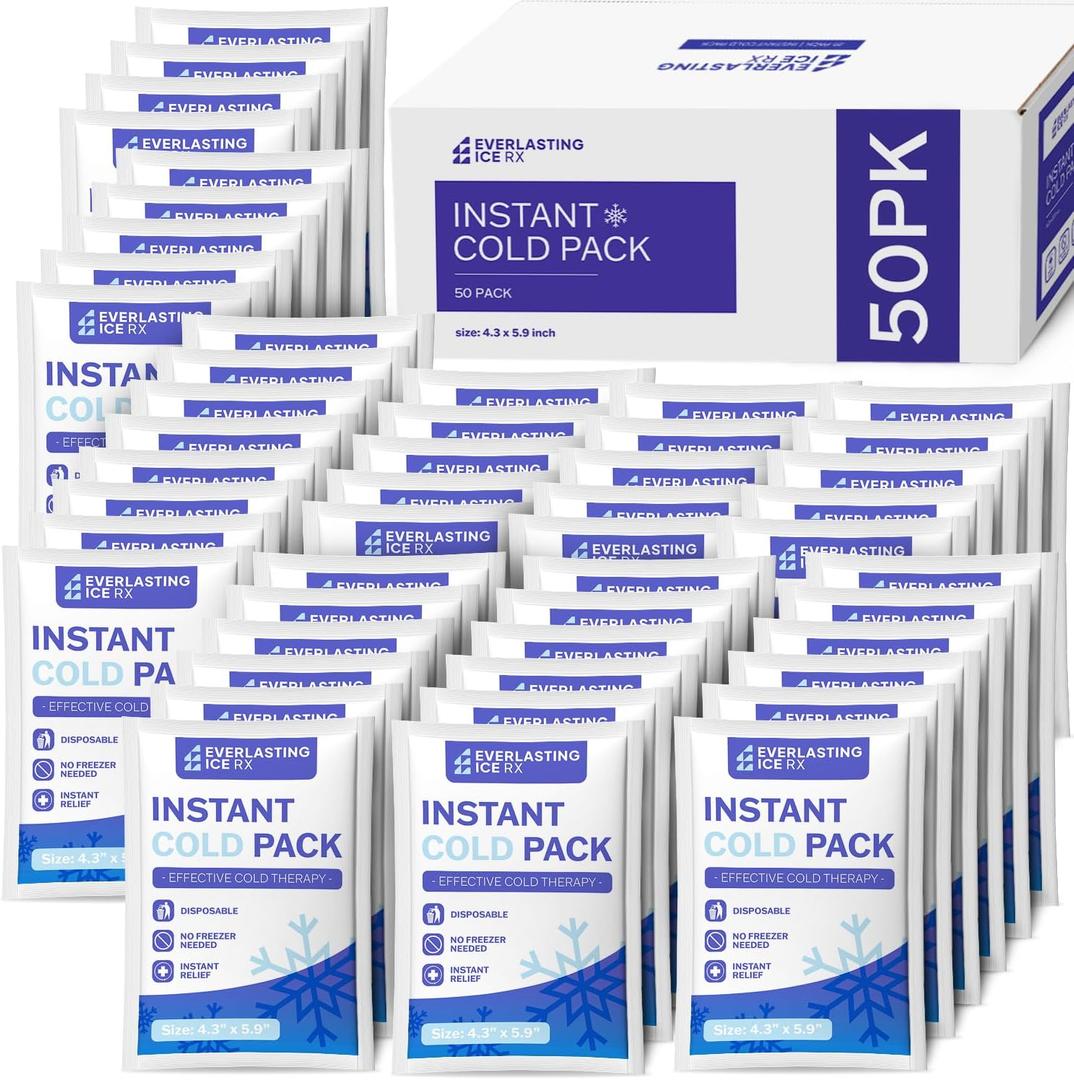 50 Pack - Instant Cold Packs - Instant Ice Packs for Injuries | Disposable Cold Compress Ice Pack for Pain Relief, Swelling, Inflammation, Sprains, Toothache - Cold Pack for Athletes (50)